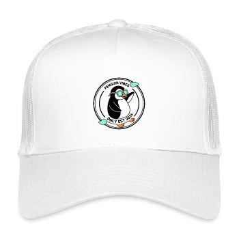 Schwarzer Pinguin in Mint-Brille 2026 - Kinder Trucker-Cap - Weiß - Vorne