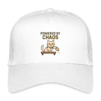 Powered by Chaos - Freche Katze wirft Kaffee um - Kinder Trucker-Cap - Weiß - Vorne