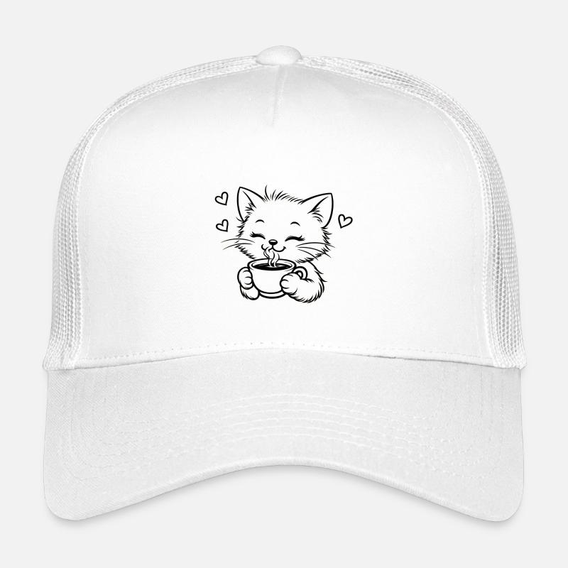 Kätzchen trinkt Kaffee Kuschelzauber - Kinder Trucker-Cap - Weiß