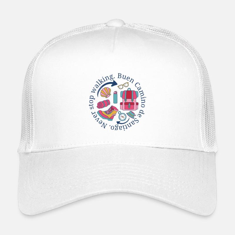 Buen Camino de Santiago Never Stop Walking Emblem - Kinder Trucker-Cap - Weiß