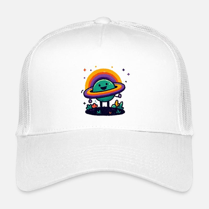 Bunter Planet mit Ring - Kinder Trucker-Cap - Weiß