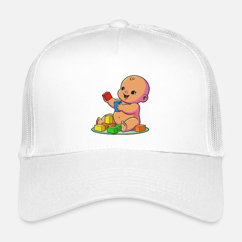 Bébé souriant avec des blocs colorés Casquette trucker enfant