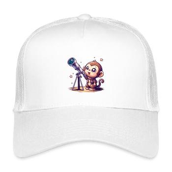Starry Sky Monkey with Telescope - Kids’ Trucker Cap - white - Front