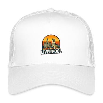 Vintage Liverpool Skyline Retro-Sonnenuntergangsdesign - Kinder Trucker-Cap - Weiß - Vorne