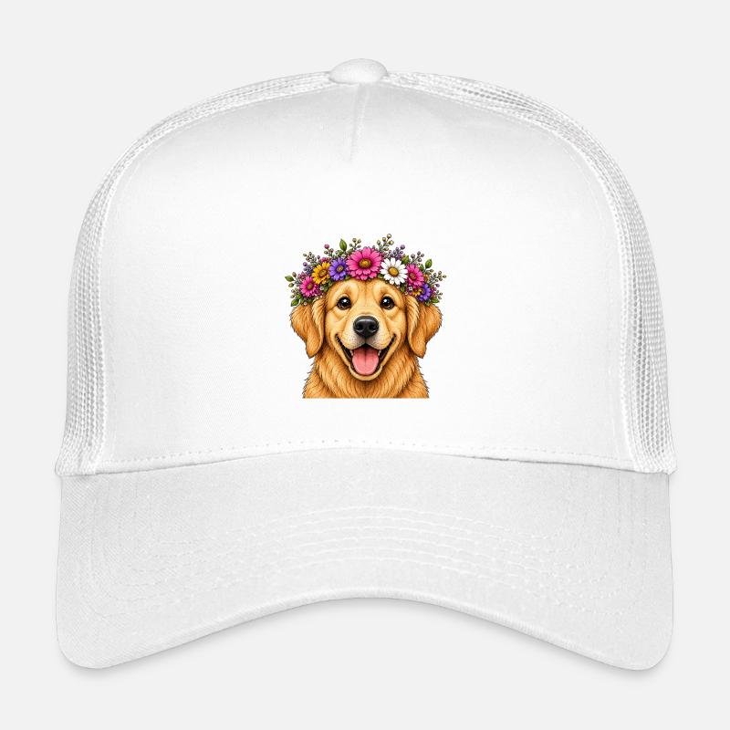 Lächelnder Hund mit Blumenschmuck  Kinder Trucker-Cap