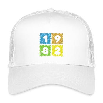 44. Geburtstag Farbige Patches since 07/1982 - Kinder Trucker-Cap - Weiß - Vorne