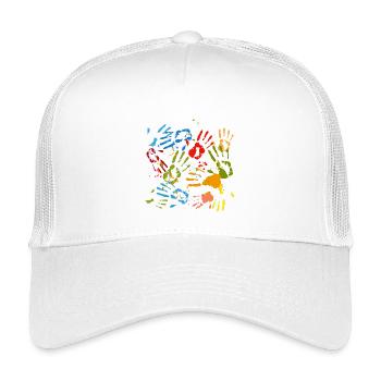 kunterbunte Handabdrücke von Kindern mit Kleckse - Kinder Trucker-Cap - Weiß - Vorne