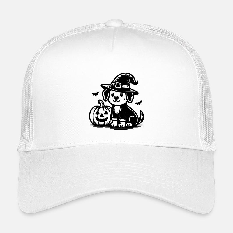 Dog with witch hat - Kids’ Trucker Cap - white