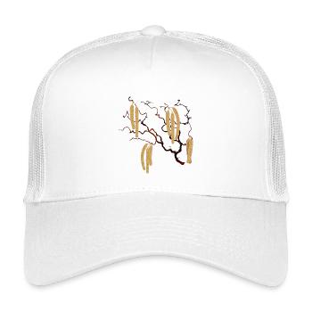 Korkenzieher-Haselzweig mit goldenen Haselkätzchen - Kinder Trucker-Cap - Weiß - Vorne