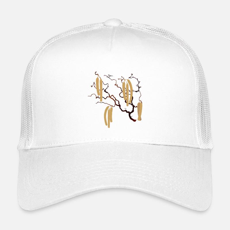 Corkscrew hazel branch with golden hazel catkins - Kids’ Trucker Cap - white