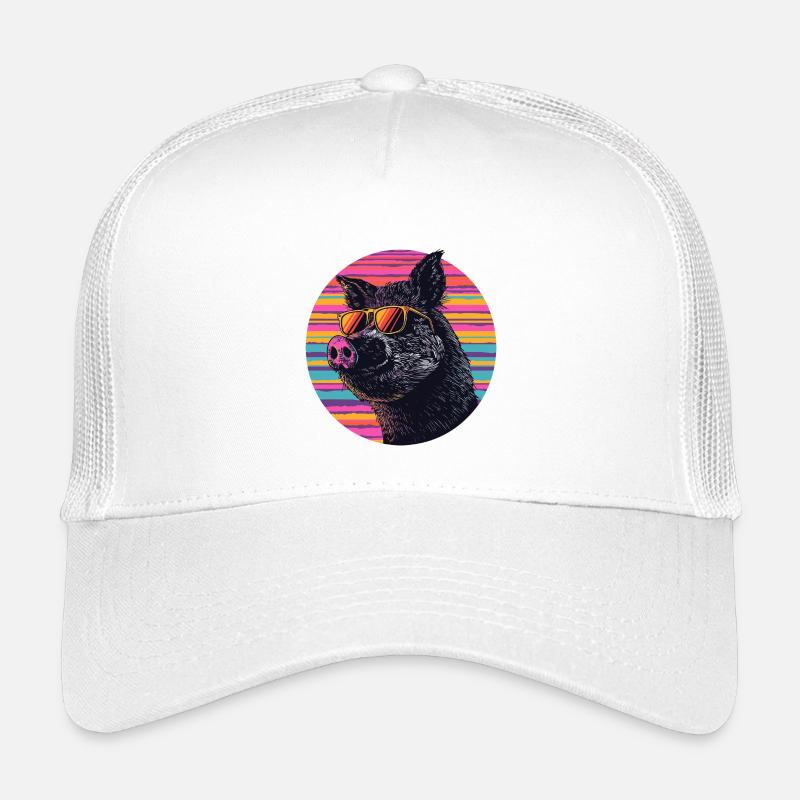 Wild boar sunglasses in neon stripe Kids’ Trucker Cap
