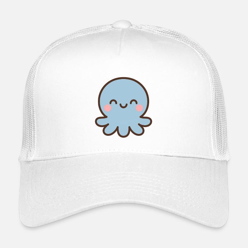 Blauer Oktopus Kawaii Lächeln - Kinder Trucker-Cap - Weiß