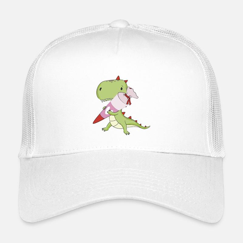 DINO mit rosa Schultüte, Schule - Kinder Trucker-Cap - Weiß