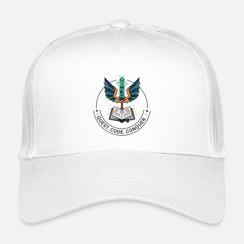 Quest. Code. Conquer Emblem - Kids’ Trucker Cap - white
