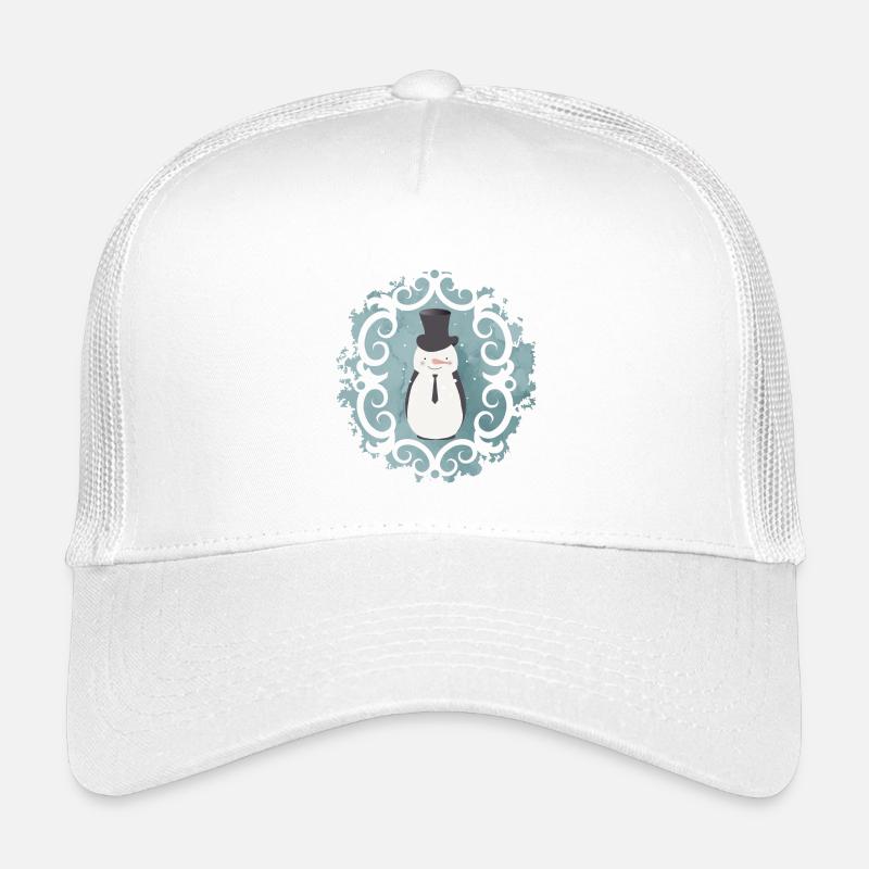 Snowman with top hat, hat and tie in winter Kids’ Trucker Cap