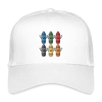 Colorful Smiling Crayon Character - Kids’ Trucker Cap - white - Front