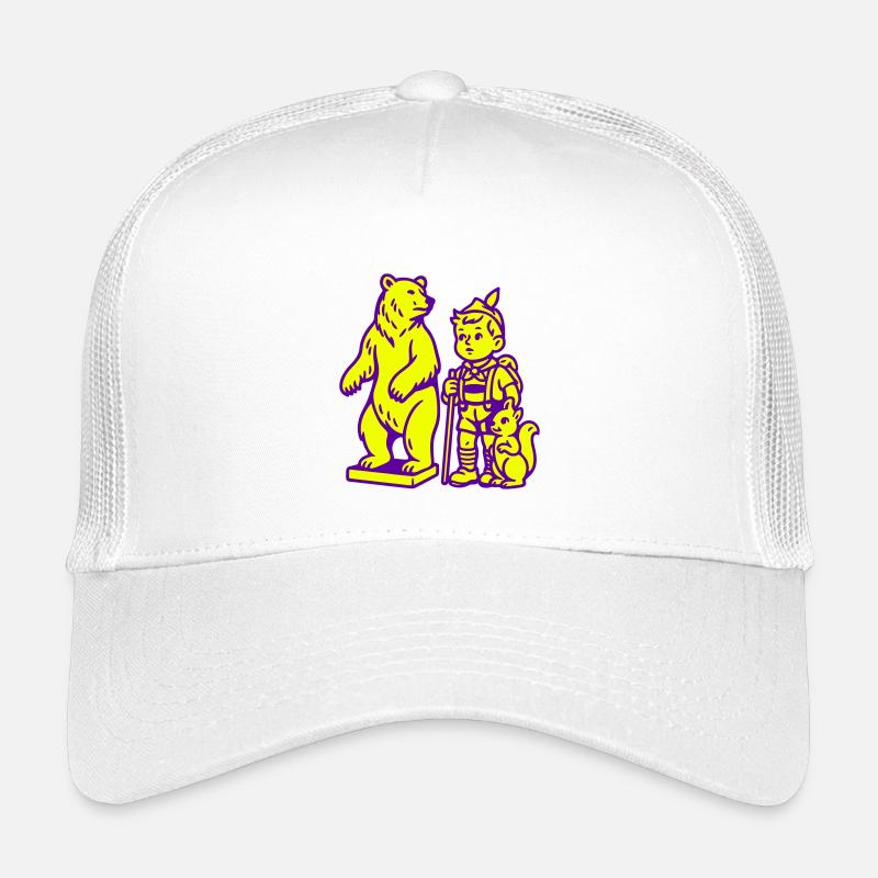 Pop Art Still Life with Bear, Boy and Squirrel Kids’ Trucker Cap
