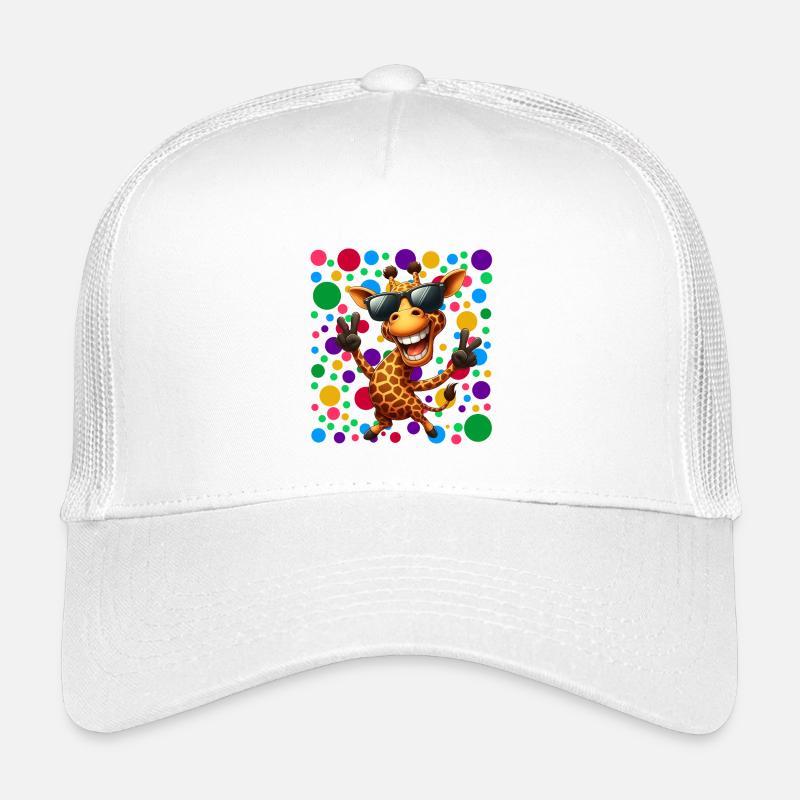 Cooler Giraffen-Cartoon – Bunter Polka-Dot-Spaß - Kinder Trucker-Cap - Weiß