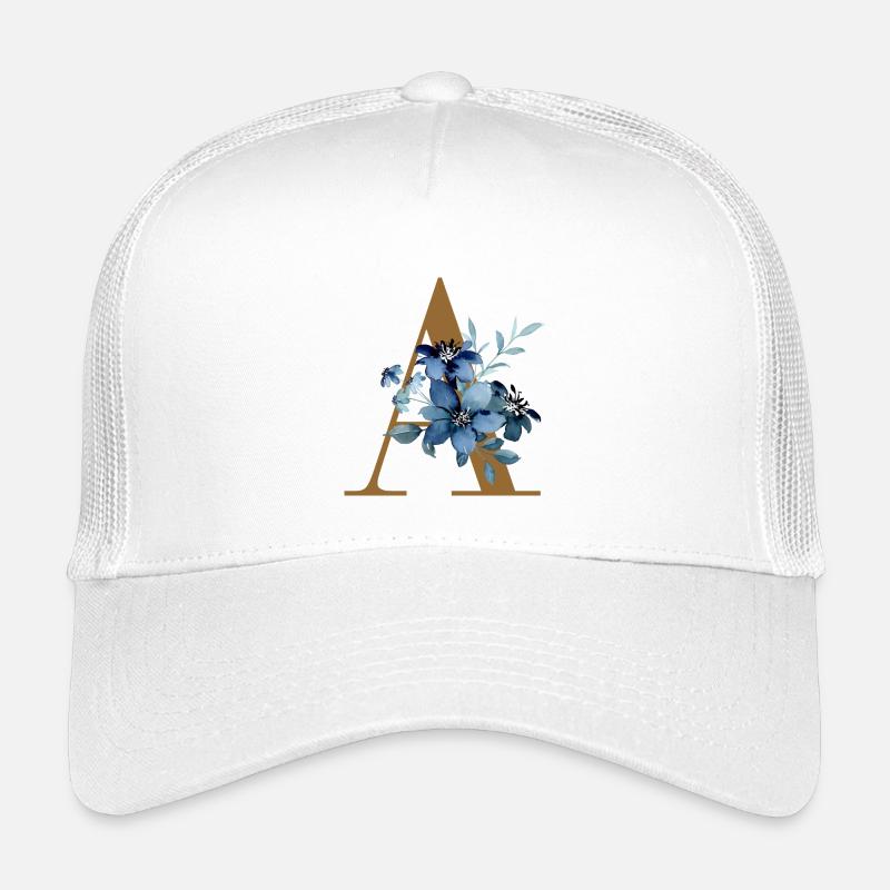 Florales A – Goldener Buchstabe mit Blüten - Kinder Trucker-Cap - Weiß