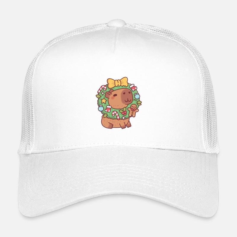 Süßes Capybara mit Weihnachtskranz Lustig - Kinder Trucker-Cap - Weiß