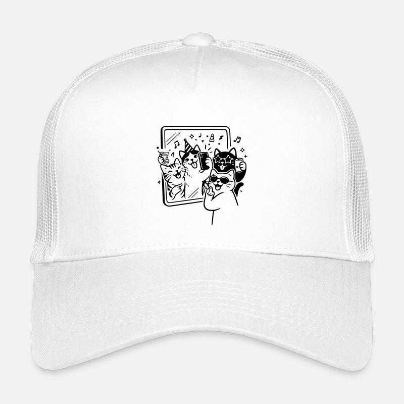 Selfie de fête avec des chats devant le miroir Casquette trucker enfant