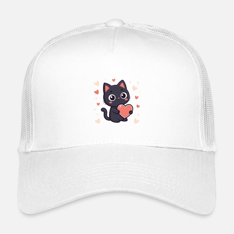 Chat noir câlin cœur pastel Casquette trucker enfant