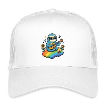 Sloth with guitar on rainbow cloud hippie - Kids’ Trucker Cap - white - Front