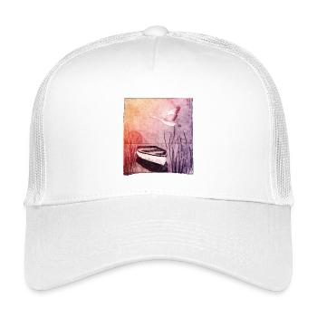 Boat on the lake - hand carved artwork - Kids’ Trucker Cap - white - Front