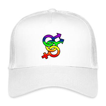 Gender bisexual 1 logo with rainbow - Kids’ Trucker Cap - white - Front