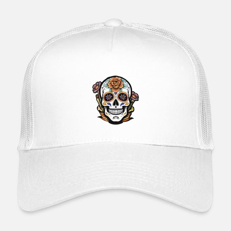 Blumen Zucker Schädel Tattoo Design - Kinder Trucker-Cap - Weiß