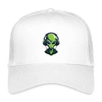 Alien with Headphones – Minimalistic Techno design - Kids’ Trucker Cap - white - Front