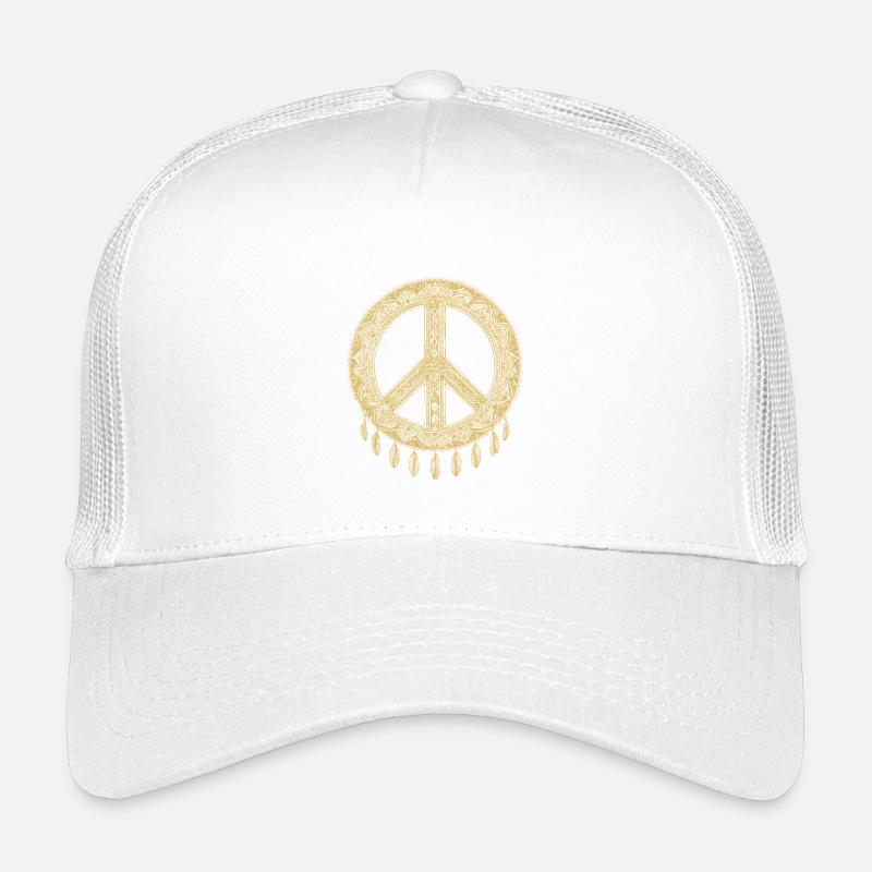 Boho Peace Zeichen mit Federn in Goldoptik Kinder Trucker-Cap