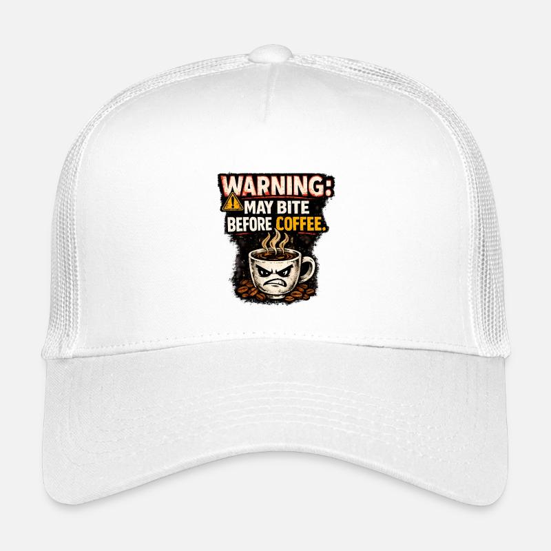 Warning May Bite Before Coffee Humor Kinder Trucker-Cap