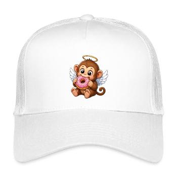 Dessin animé singe singe chimpanzé ange et beignet grignotant - Casquette trucker enfant - blanc - Devant