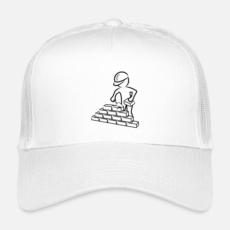 Bauarbeiter mit Maurerkelle, Mörtel und Mauer - Kinder Trucker-Cap - Weiß