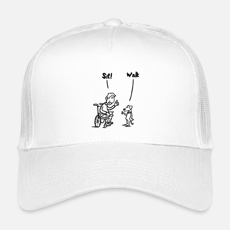 Setzen Sie sich hin und gehen Sie. Rollstuhlfahrer vs. Hund. Humor # - Kinder Trucker-Cap - Weiß