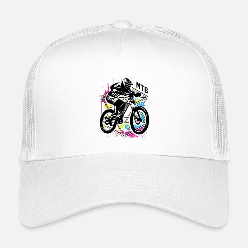 MTB - Buntes Mountainbike Rad - Mountainbiker - Kinder Trucker-Cap - Weiß