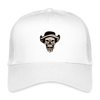 Skull with Hat - Vintage Cowboy Skull - Kids’ Trucker Cap - white - Front