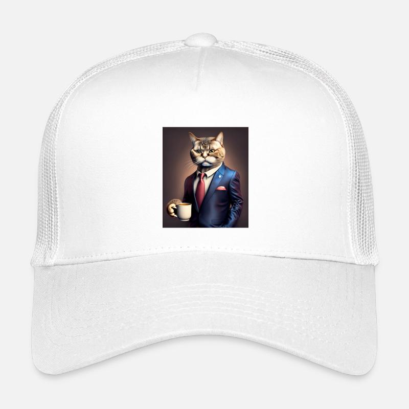 Kater im Anzug mit Kaffee - Kinder Trucker-Cap - Weiß