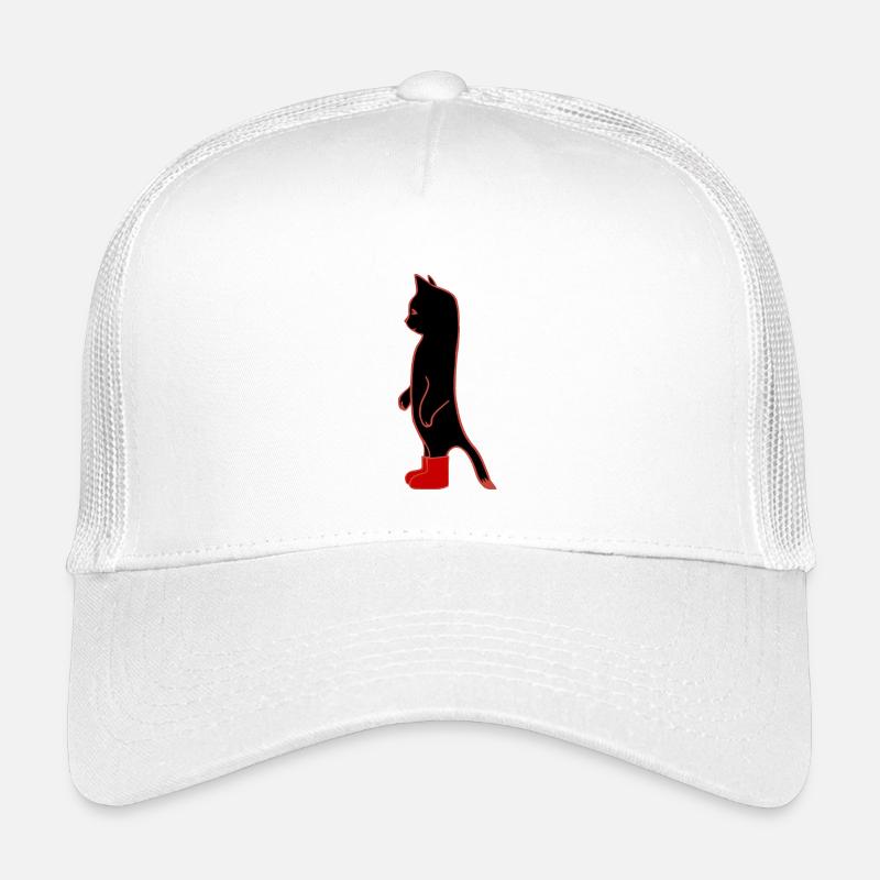 Schwarze Katze mit roten Stiefeln - Kinder Trucker-Cap - Weiß