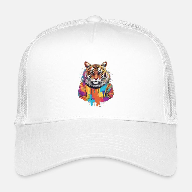 Lebendiges Tiger-Hoodie-Design - Kinder Trucker-Cap - Weiß