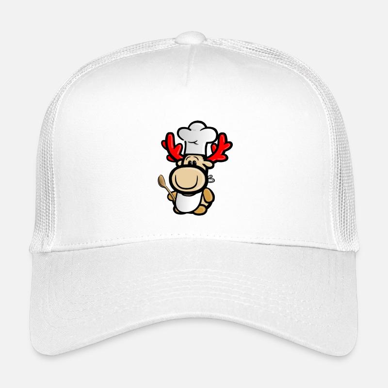 Reindeer Elmondo as a cook with a chef's apron Kids’ Trucker Cap