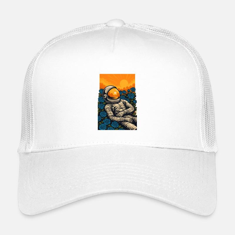 Astronaute au coucher du soleil dans une roseraie bleue Casquette trucker enfant
