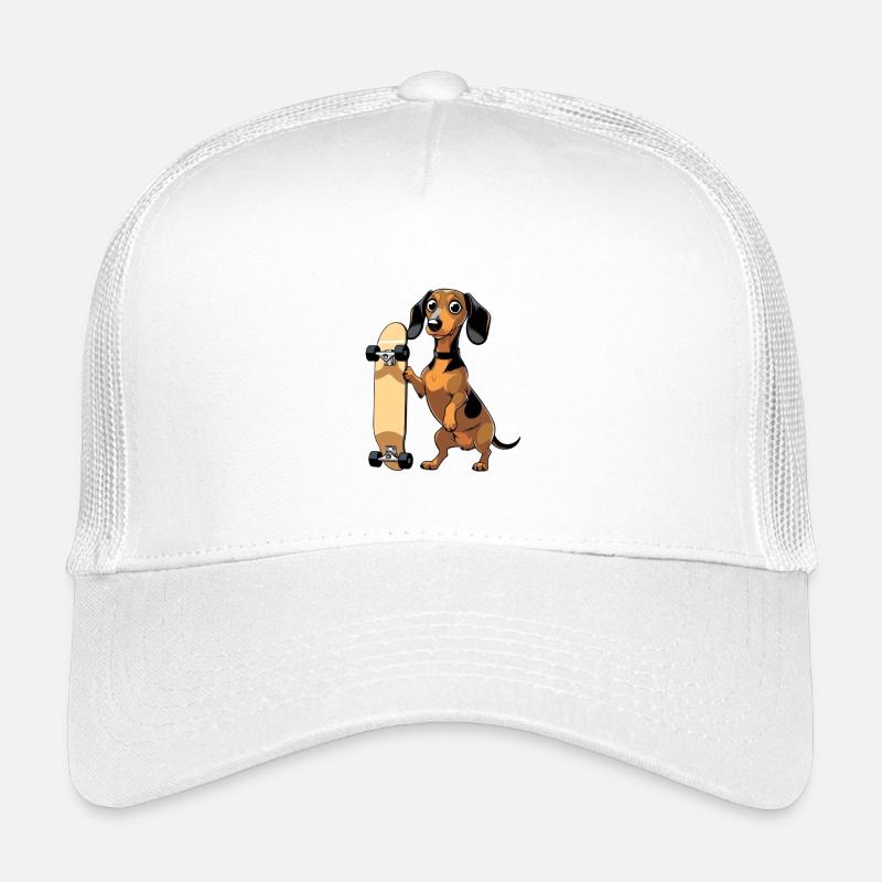 Dackel mit Skateboard Design - Kinder Trucker-Cap - Weiß