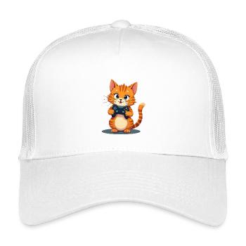 Kitten with game controller - Kids’ Trucker Cap - white - Front