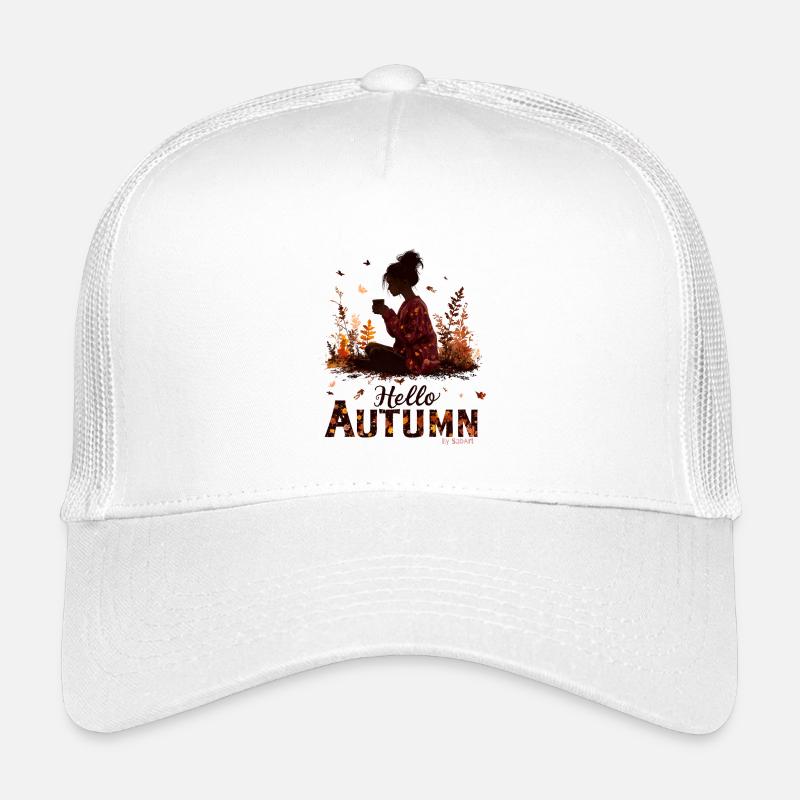 Hello Autumn – Kuscheliges Mädchen mit Heißgetränk Kinder Trucker-Cap