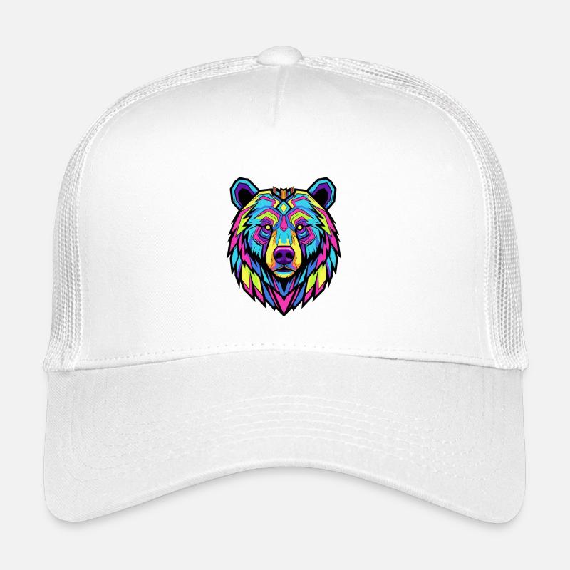 Neon Tribal Bear Illustration Kids’ Trucker Cap