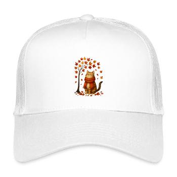 Chat d’automne avec écharpe rouge - Casquette trucker enfant - blanc - Devant