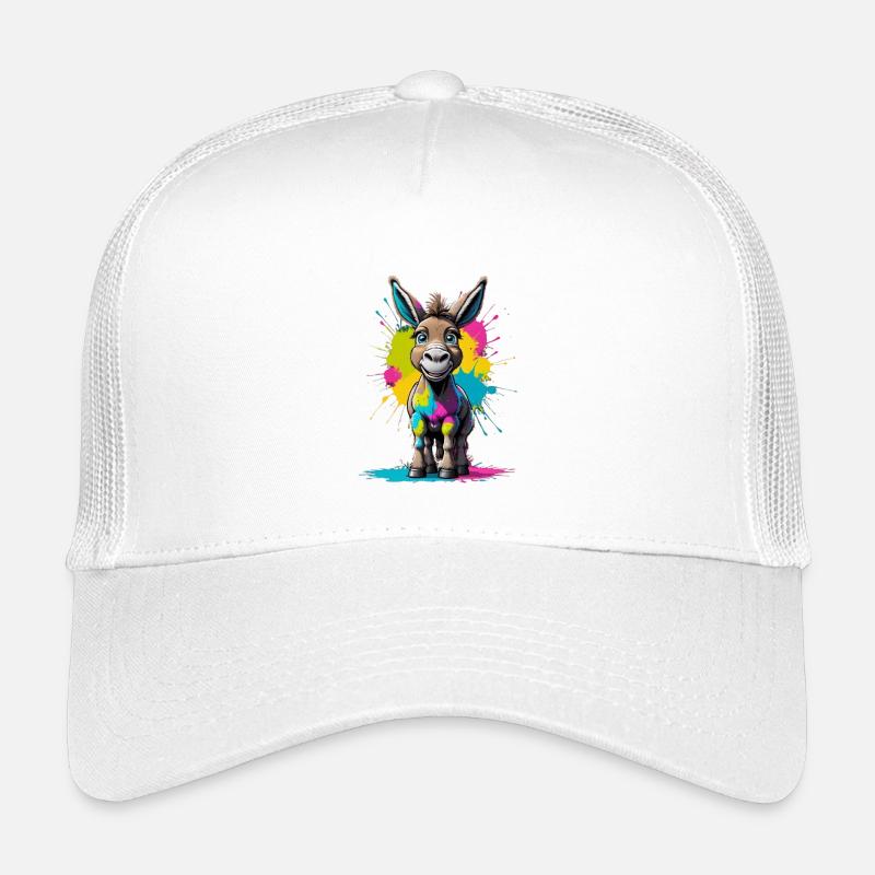 Bunter Esel Splash Kunstmotiv - Kinder Trucker-Cap - Weiß
