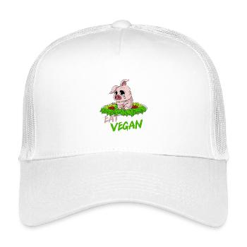 EAT VEGAN Trauriges Schwein auf dem Teller - Kinder Trucker-Cap - Weiß - Vorne
